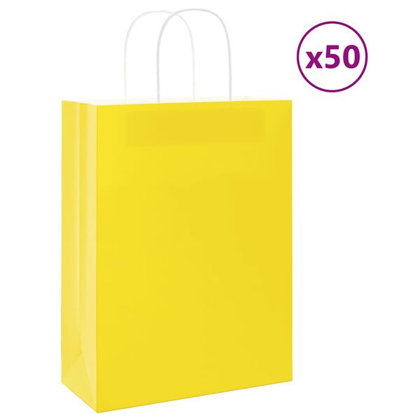 vidaXL Sacos de papel 50 unid com al&ccedil;as amarelo 26x12x35 cm