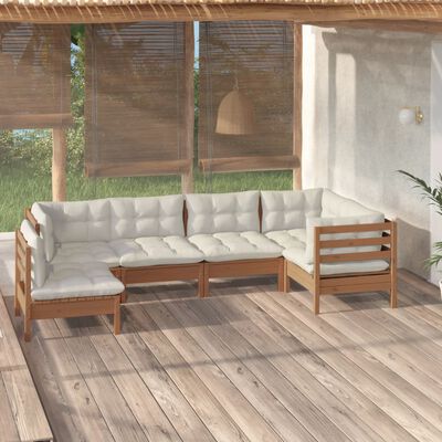 vidaXL 6pcs conj. lounge jardim + almofadões pinho maciço castanho-mel