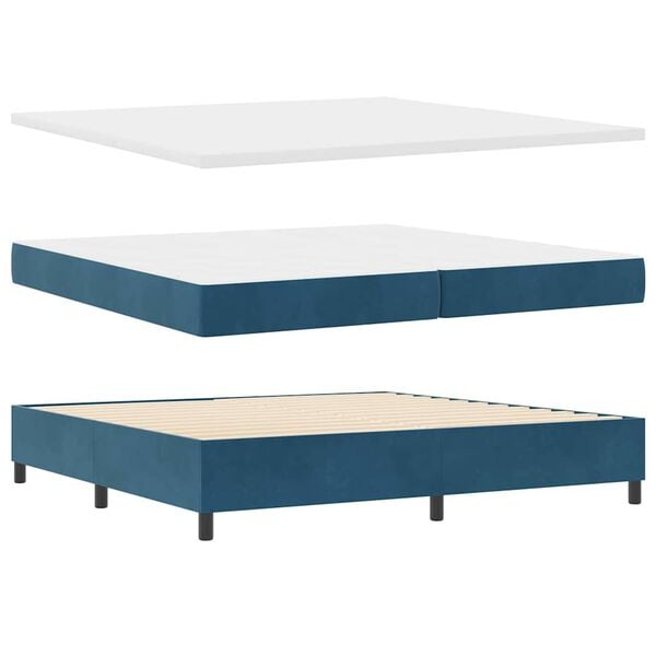 vidaXL Cama Box com colch&atilde;o Azul escuro 200 x 200 cm Veludo