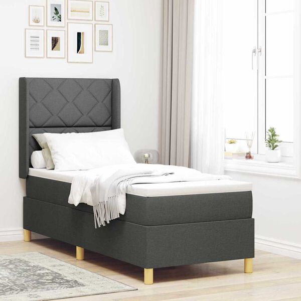 vidaXL Cama Box com colch&atilde;o Cinza Escuro 80 x 200 cm tecido