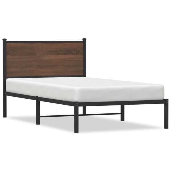 vidaXL Estrutura de cama sem colch&atilde;o 100x200cm metal carvalho castanho