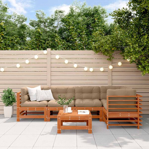 vidaXL Conjunto de Lounge de Jardim 6 pcs Castanho Cera