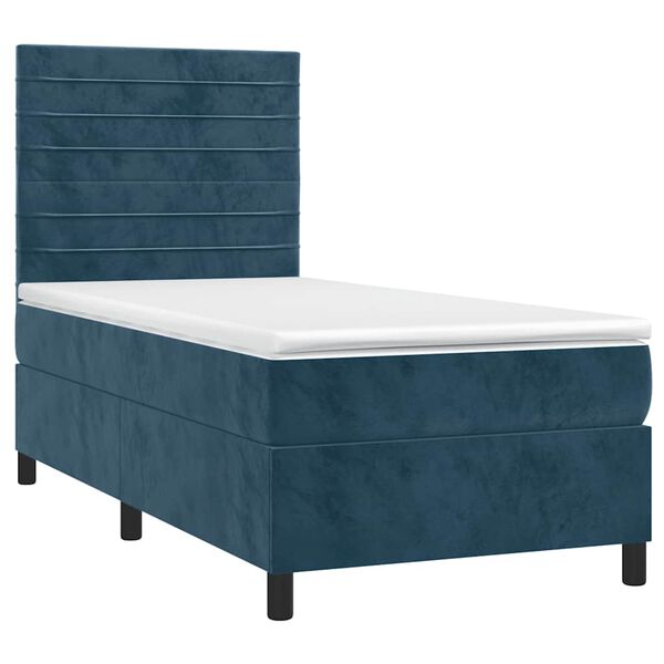 vidaXL Cama box spring c/ colch&atilde;o/LED 90x200 cm veludo azul-escuro