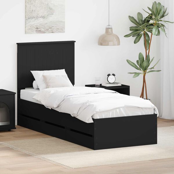 vidaXL Estrutura da Cama Preto 90 x 190 cm Madeira de Engenharia