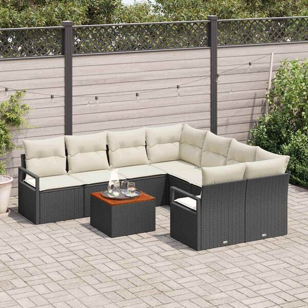 vidaXL Conjunto de Sofá de Jardim com almofada 9 pcs Preto vime PE