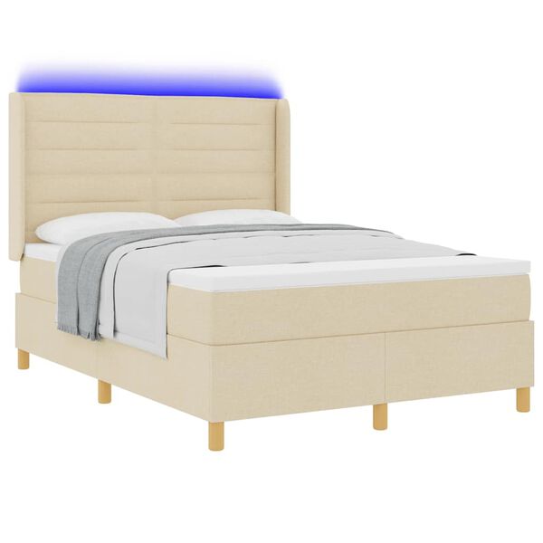vidaXL Cama Box com colch&atilde;o com led Creme 140 x 190 cm tecido