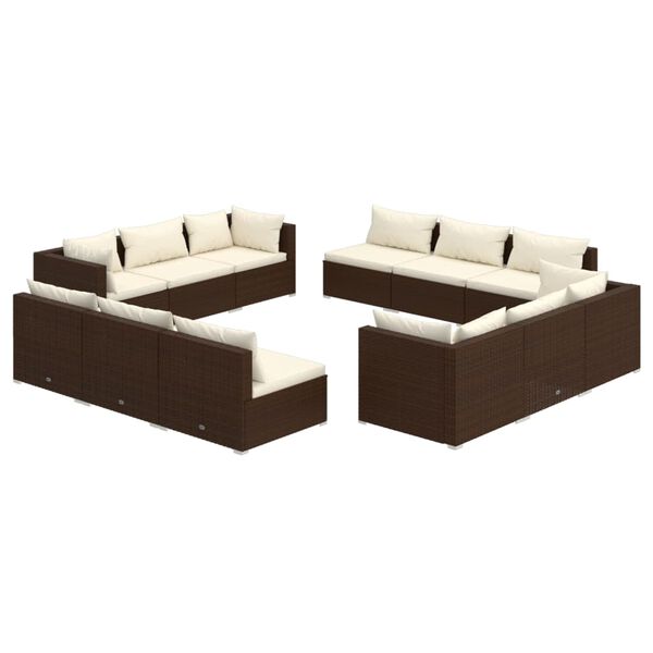 vidaXL 12 pcs conjunto lounge jardim c/ almofad&otilde;es vime PE castanho