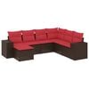 vidaXL Conjunto de sof&aacute; de jardim com 7 pe&ccedil;as e almofadas em rattan sint&eacute;tico marrom