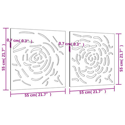 vidaXL Decorações p/ muro jardim 2 pcs 55x55cm aço corten design rosas