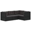 vidaXL 4 pcs conjunto lounge de jardim c/ almofad&otilde;es vime PE preto