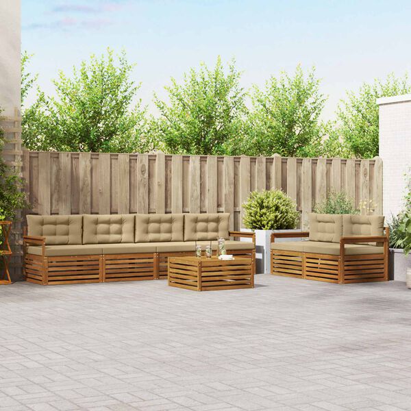 vidaXL Conjunto de Sof&aacute;s para Exterior 7 pcs Natural e Bege