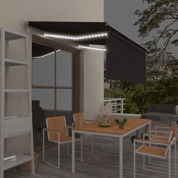 vidaXL Toldo autom&aacute;tico c/ estore/LED/sensor de vento 3x2,5m antracite