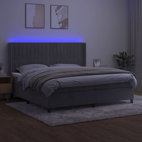 vidaXL Cama box spring c/ colch&atilde;o/LED 200x200 cm veludo cinzento-claro