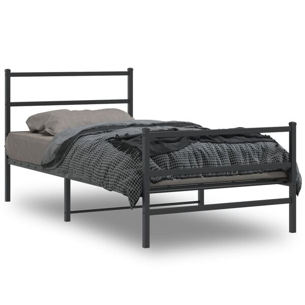 vidaXL Estrutura de cama com cabeceira e p&eacute;s 100x190 cm metal preto