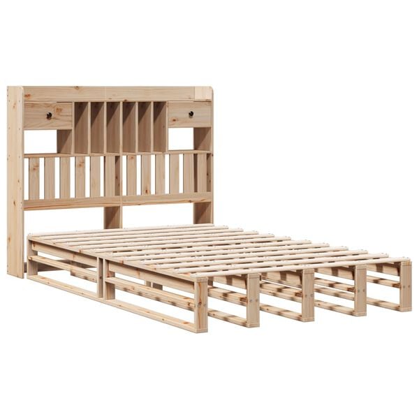vidaXL Cama com estante sem colch&atilde;o 135x190 cm pinho maci&ccedil;o