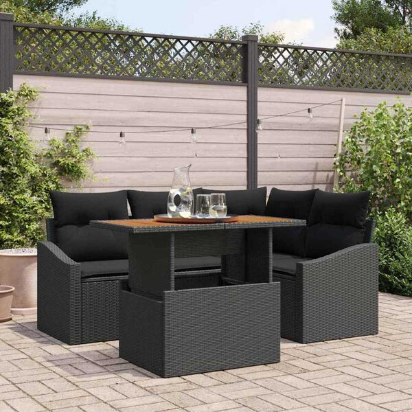 vidaXL Conjunto de Sof&aacute; de Jardim 5 pcs Preto Rattan Sint&eacute;tico