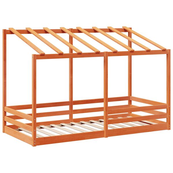 vidaXL Cama infantil com telhado 90x200 cm pinho maci&ccedil;o castanho-mel