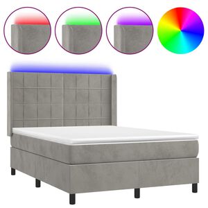 vidaXL Cama box spring c/ colch&atilde;o/LED 140x200 cm veludo cinzento-claro