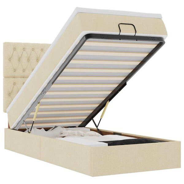 vidaXL Cama otomana com colch&atilde;o 100x200 cm tecido creme