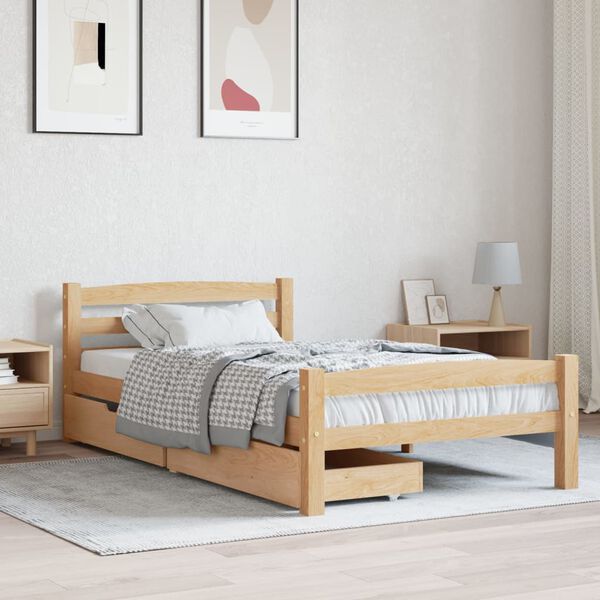 vidaXL Estrutura de cama com 2 gavetas 100x200 cm pinho maci&ccedil;o