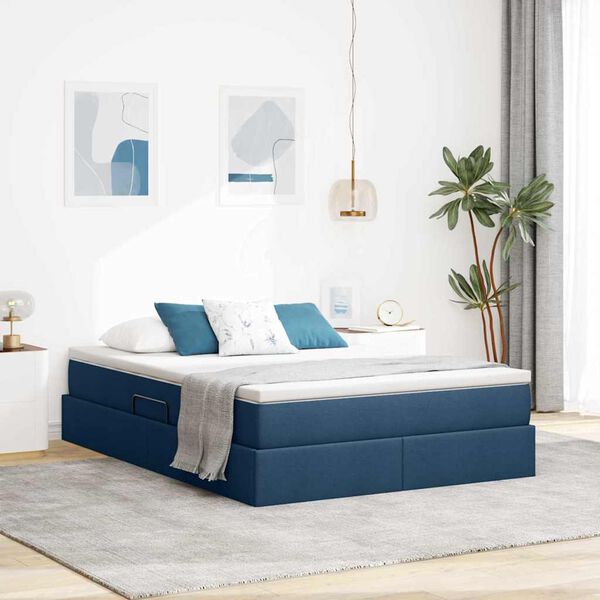 vidaXL Cama com arruma&ccedil;&atilde;o e colch&atilde;o Azul 140 x 190 cm Poli&eacute;ster