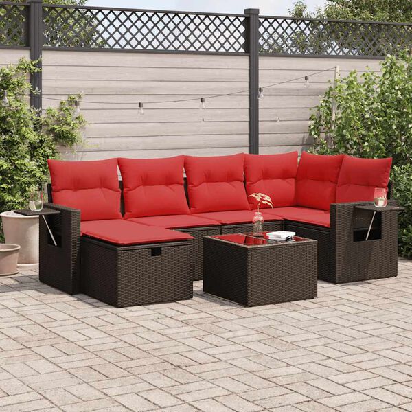 vidaXL 6 pcs conjunto de sof&aacute;s jardim c/ almofad&otilde;es vime PE castanho