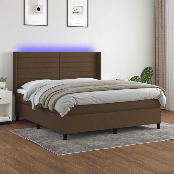 vidaXL Cama box spring c/ colch&atilde;o/LED 180x200cm tecido castanho-escuro