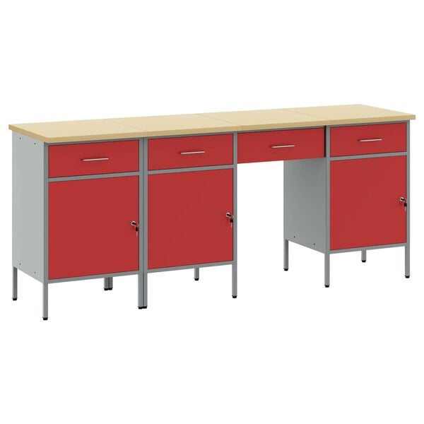 vidaXL Arm&aacute;rio de Trabalho com gaveta 4 pcs Vermelho 200 x 55 x 85 cm