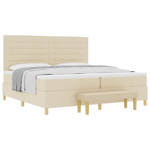 vidaXL Cama Box com colch&atilde;o com cabeceira Creme 200 x 200 cm tecido