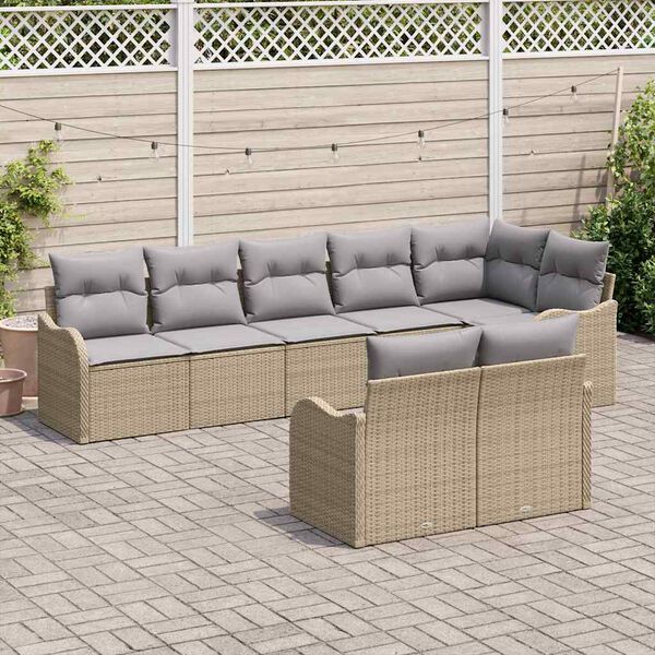 vidaXL Conjunto de Sof&aacute; de Jardim 8 pcs Bege vime PE