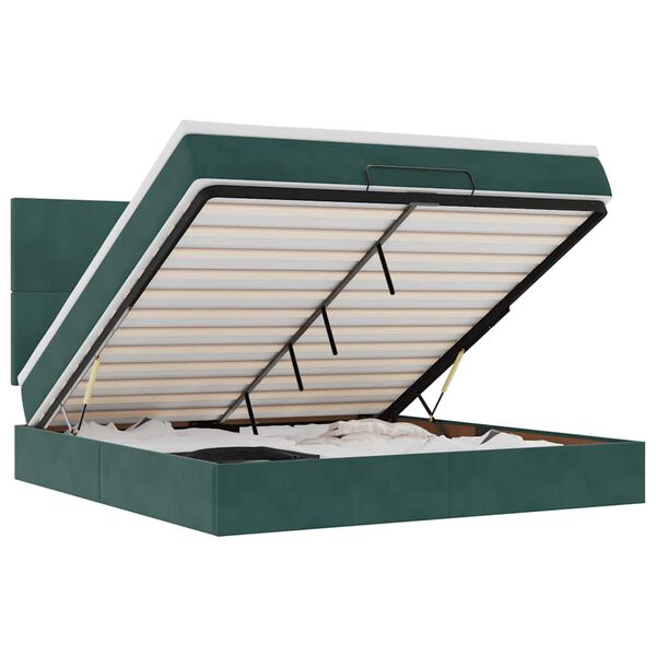 vidaXL Estrutura de cama otomana com colch&atilde;o verde escuro veludo