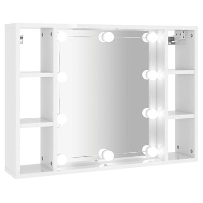 vidaXL Armário espelhado com LED 76x15x55 cm branco brilhante