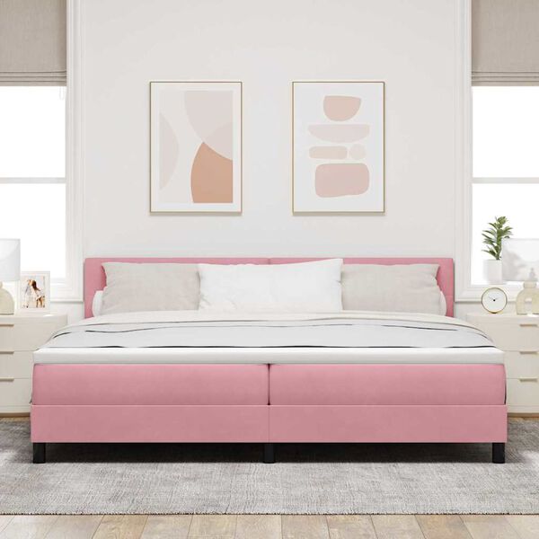 vidaXL Cama Box com colch&atilde;o com cabeceira Rosa 200 x 200 cm Veludo