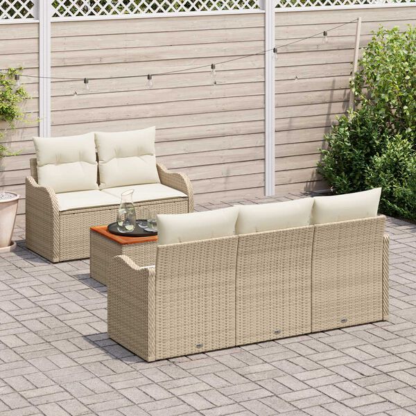 vidaXL Conjunto de Sof&aacute; de Jardim 6 pcs Bege Rattan Sint&eacute;tico