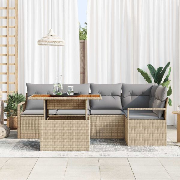 vidaXL Conjunto de Sof&aacute; de Jardim 6 pcs Bege Rattan Sint&eacute;tico