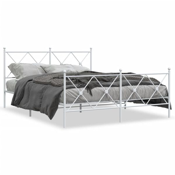 vidaXL Estrutura de cama com cabeceira e p&eacute;s 160x200 cm metal branco