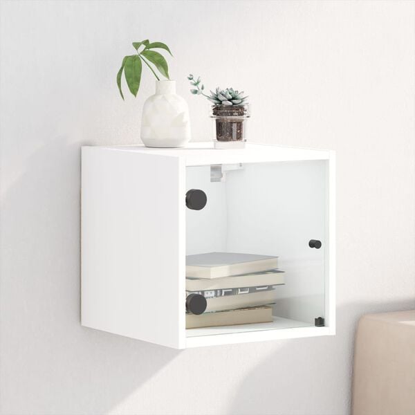 vidaXL Mesa de cabeceira c/ porta de vidro 35x37x35 cm branco