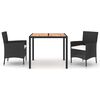 vidaXL 3 pcs conjunto de jantar p/ jardim c/ almofad&otilde;es vime PE preto