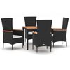 vidaXL 5 pcs conjunto de jantar p/ jardim c/ almofad&otilde;es vime PE preto