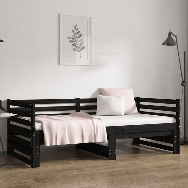 vidaXL Estrutura sof&aacute;-cama de puxar 2x(90x190) cm pinho maci&ccedil;o preto