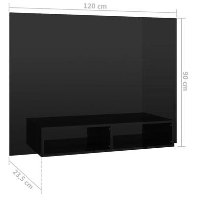 vidaXL Armário parede p/ TV 120x23,5x90 cm contrapl. preto brilhante