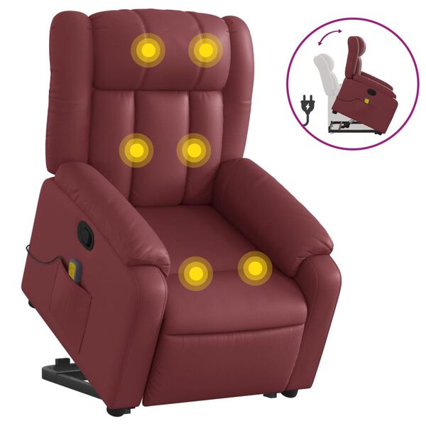 vidaXL Poltrona massagens reclin&aacute;vel couro artificial vermelho tinto