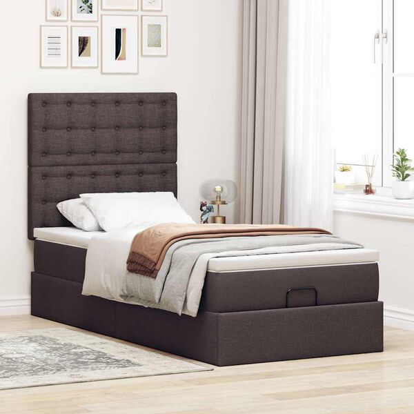 vidaXL Estrutura cama otomana colch&atilde;o 90x190 cm tecido castanho escuro