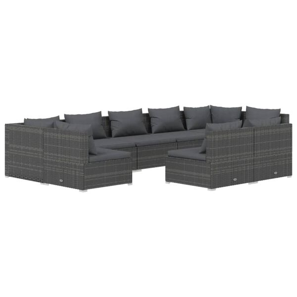 vidaXL 9 pcs conjunto lounge de jardim c/ almofad&otilde;es vime PE cinzento