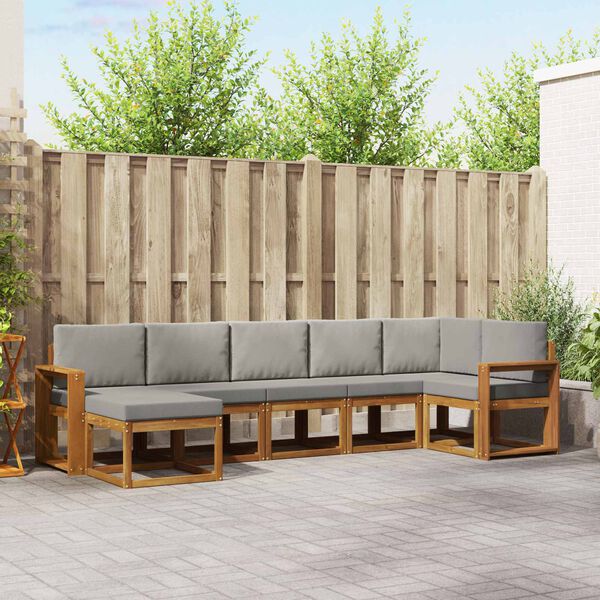 vidaXL Conjunto de Sof&aacute;s para Exterior 7 pcs Cinza Natural e Claro