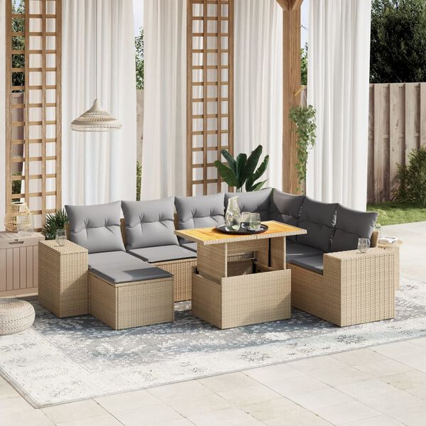 vidaXL 8 pcs conjunto de sof&aacute;s p/ jardim com almofad&otilde;es vime PE bege