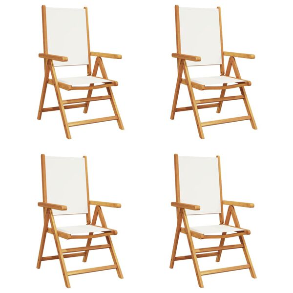 vidaXL Cadeiras jardim reclin. 4 pcs tecido/madeira maciça branco nata