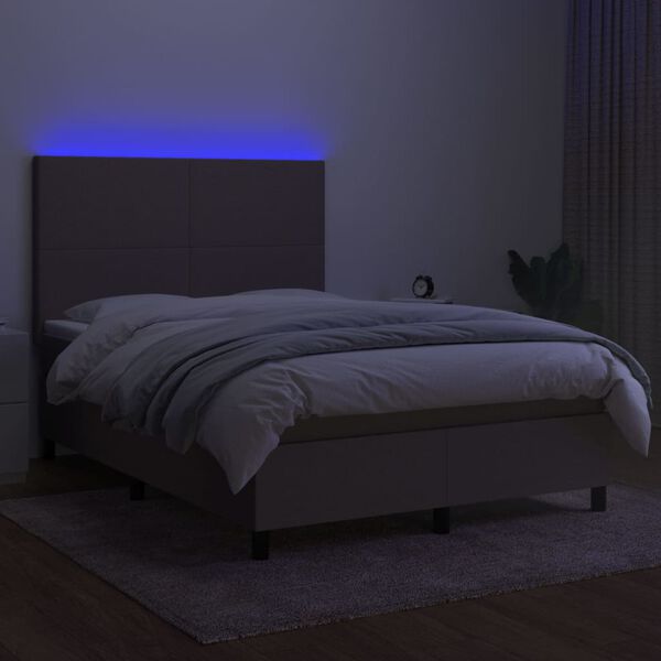 vidaXL Cama box spring colch&atilde;o/LED 140x200 cm tecido cinza-acastanhado