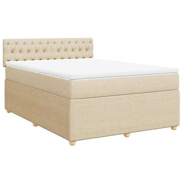 vidaXL Cama com molas/colch&atilde;o 160x200 cm tecido cor creme