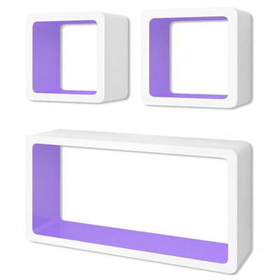 Conjunto 3 prateleiras/cubos de parede MDF branco-violeta